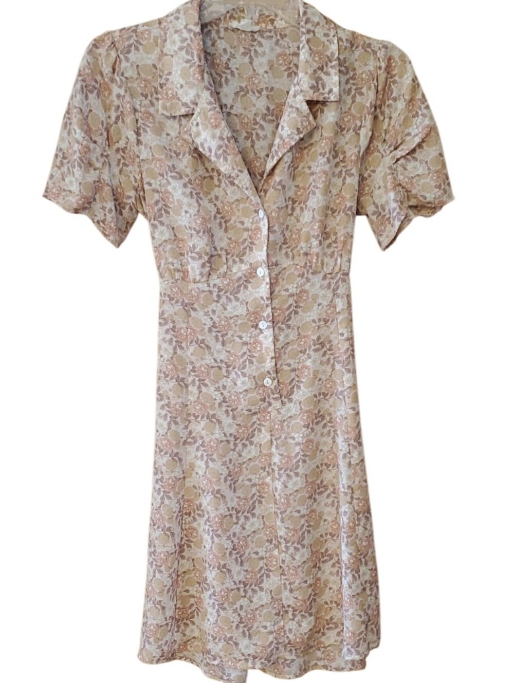 Hem & Thread Floral Button Down Mini Dress Muted Peach Cottagecore Boho Size S